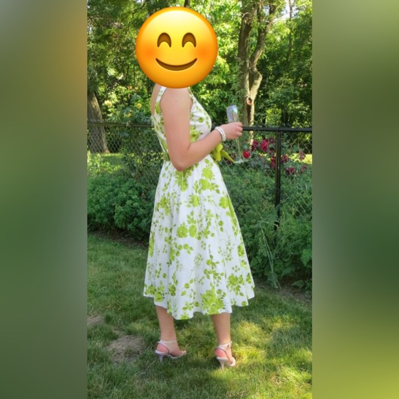 Ross Mayer raw silk white and green tea length cocktail dress - Picture 9 of 10